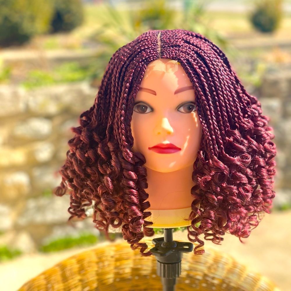 Deep curls burgundy bob braided wig